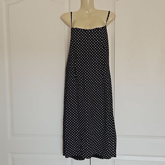 Women's Custom-Made Polka Dot Spaghetti Straps A-line Midi Dress M/L Black/White - Picture 1 of 16